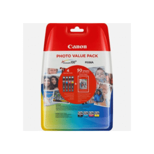 Canon CLI-526 BK/C/M/Y Original Black & Colour Ink Cartridge & Photo Paper Value Pack