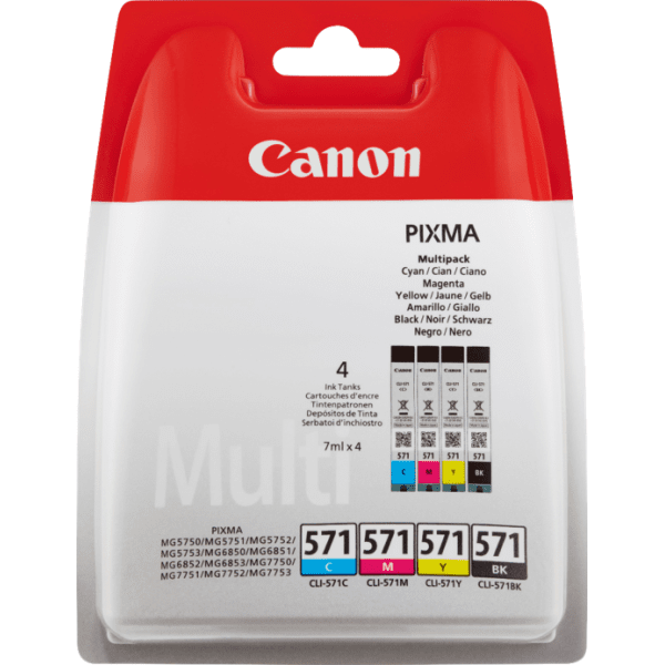 Canon CLI-571 (0386C005) Original Black & Colour Ink Cartridge 4 Pack