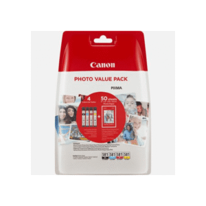 Canon CLI-581 BK/C/M/Y Ink Cartridge + Photo Paper Value Pack (Original)