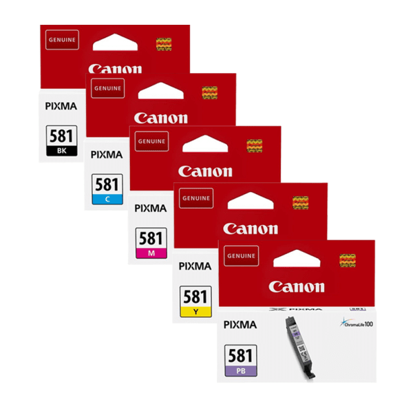 Canon CLI-581 (BK/C/M/Y/PB) Original Colour Ink Cartridge 5 Pack