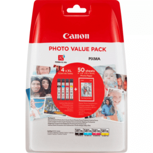 Canon CLI-581XL BK/C/M/Y Original High Capacity Black & Colour Ink Cartridge & Photo Paper Value Pack
