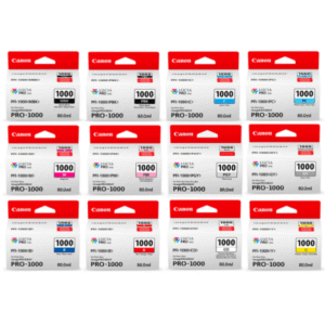 Canon PFI-1000 (MBK/PBK/C/M/Y/PC/PM/GY/PGY/R/B/CO) Original Black & Colour Ink Cartridge 12 Pack