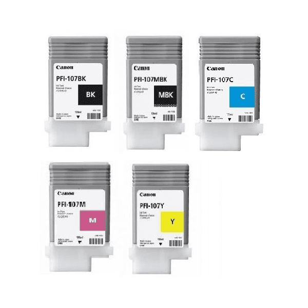 Canon PFI-107 (BK/MBK/C/M/Y) Black & Colour Ink Cartridge 5 Pack (Original)