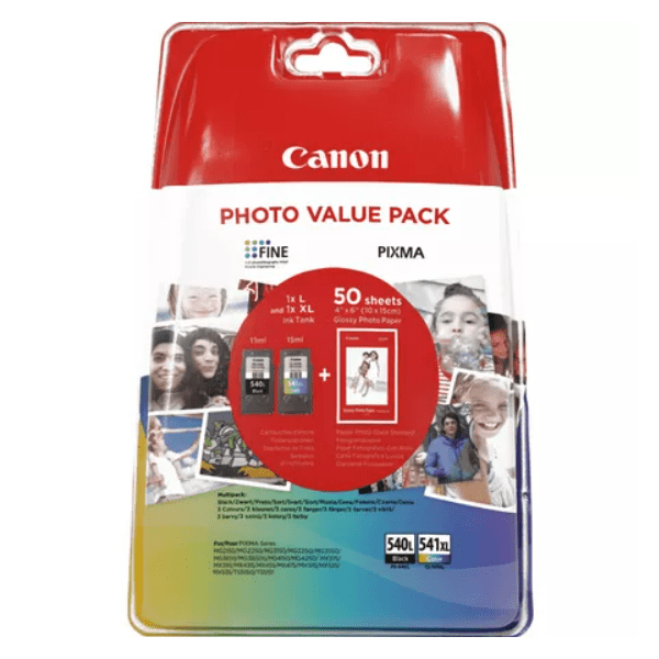 Canon PG-540L / CL-541XL Black and Colour High Capacity Ink Cartridge Value Pack + Photo Paper