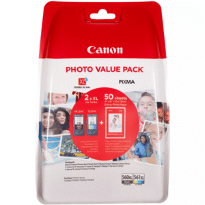 Canon PG-560XL / CL-561XL Black and Colour High Capacity Value Pack + Photo Paper (Original)