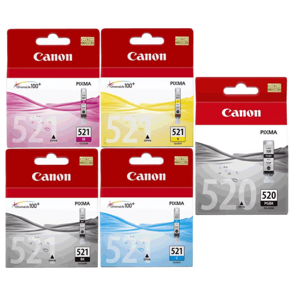 Canon PGI-520BK, CLI-521 BK/C/M/Y Original Black & Colour Ink Cartridge 5 Pack