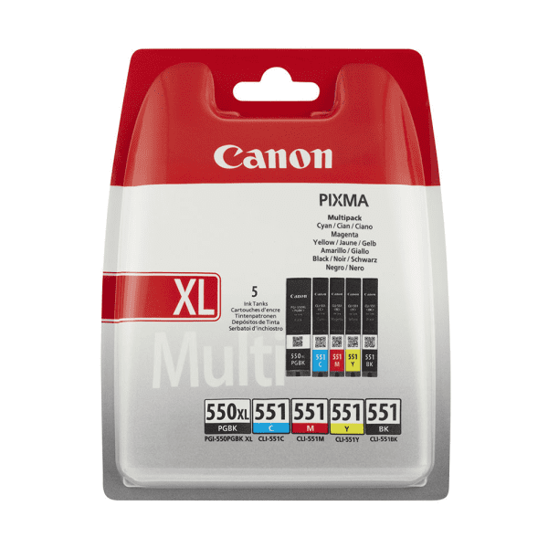 Canon PGI-550XLPGBK /CLI-551 C/M/Y/BK (6509B013) Original Black High Capacity and Colour Standard Capacity 5 Pack