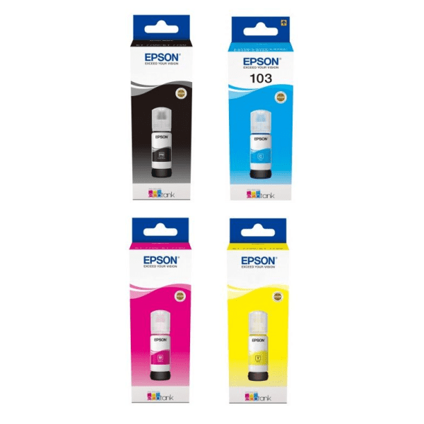 Epson 103 (BK/C/M/Y) Black & Colour Ink Bottle 4 Pack (Original)