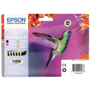Epson T0807 Black & Colour Ink Cartridge 6 Pack (Original)