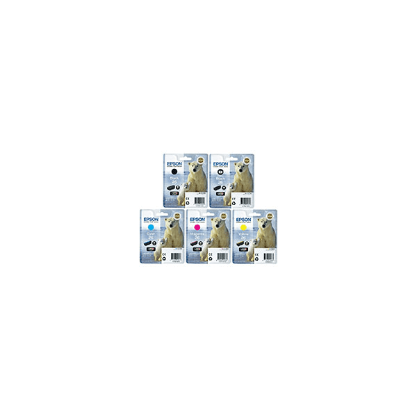 Epson T2601, T2611/2/3/4 (26) Black & Colour Ink Cartridge 5 Pack (Original)