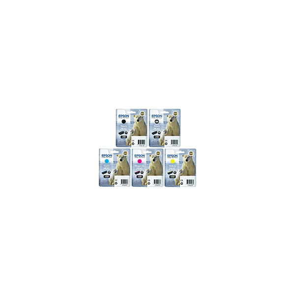 Epson T2621, T2631/2/3/4 (26XL) Black & Colour High Capacity Ink Cartridge 5 Pack (Original)