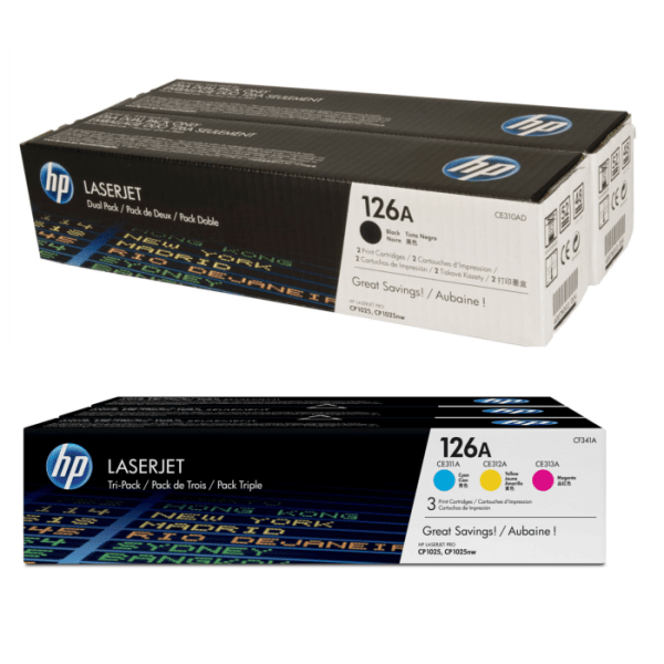HP 126A (CE310 / CE311 / CE313 / CE312) Original Black and Colour Toner Cartridge 5 Pack