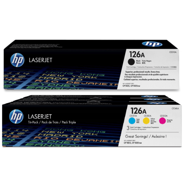 HP 126A (CE310 / CE311 / CE313 / CE312) Original Black and Colour Toner Cartridge Pack