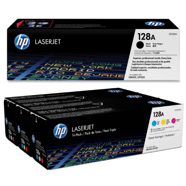 HP 128A (CE320 / CE321 / CE323 / CE322) Original Black and Colour Toner Cartridge Pack