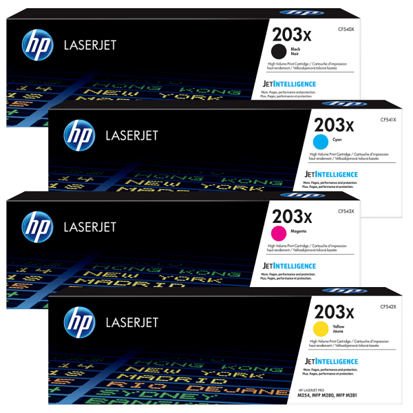 Original High Capacity 4 Colour HP 203X Toner Cartridge Multipack - CF540X / CF541X / CF543X / CF542X