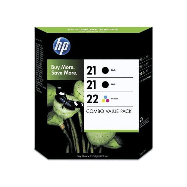 HP 21/22 (SD400AE) Black & Colour Ink Cartridge 3 Pack (Original)