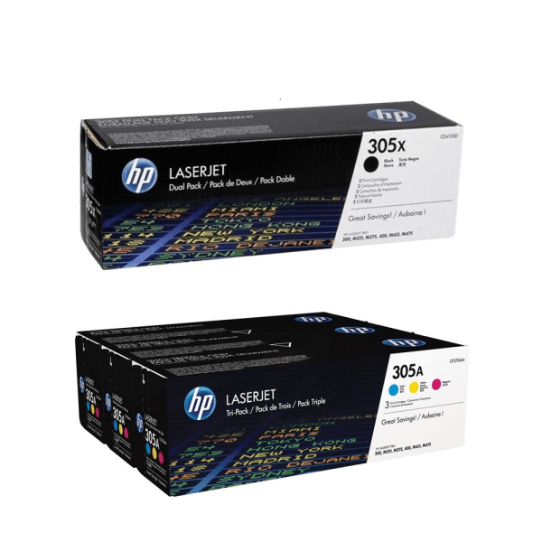 HP 305A (CE410X / CE411A / CE412A / CE413A) Original Black and Colour Toner Cartridge Pack