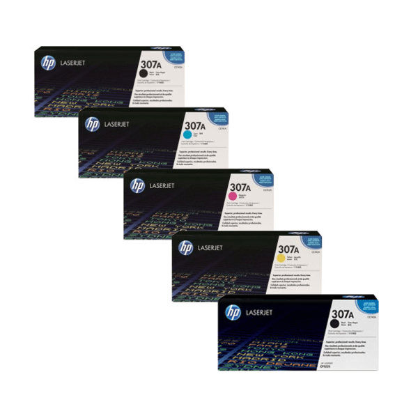 HP 307A (CE740 / CE741 / CE743 / CE742) Original Black and Colour Toner Cartridge 5 Pack