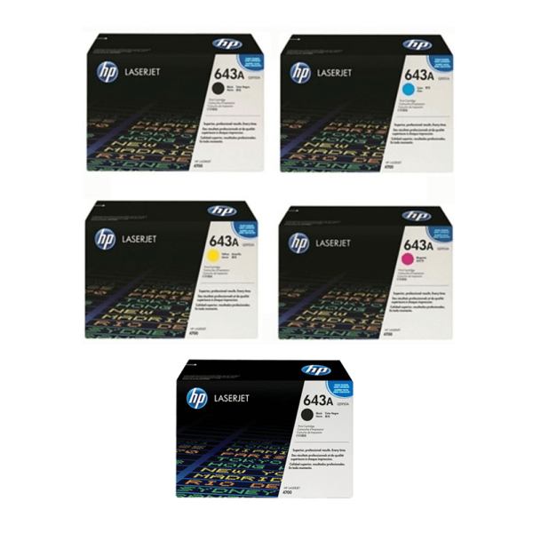 HP 643A (Q5950 / Q5951 / Q5953 / Q5952) Original Black and Colour Toner Cartridge 5 Pack