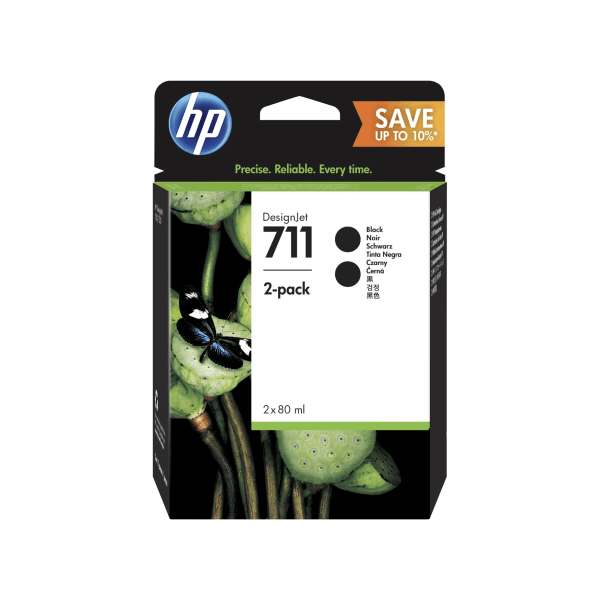 HP 711 (P2V31A) Original High Capacity Black Ink Cartridge Twin Pack