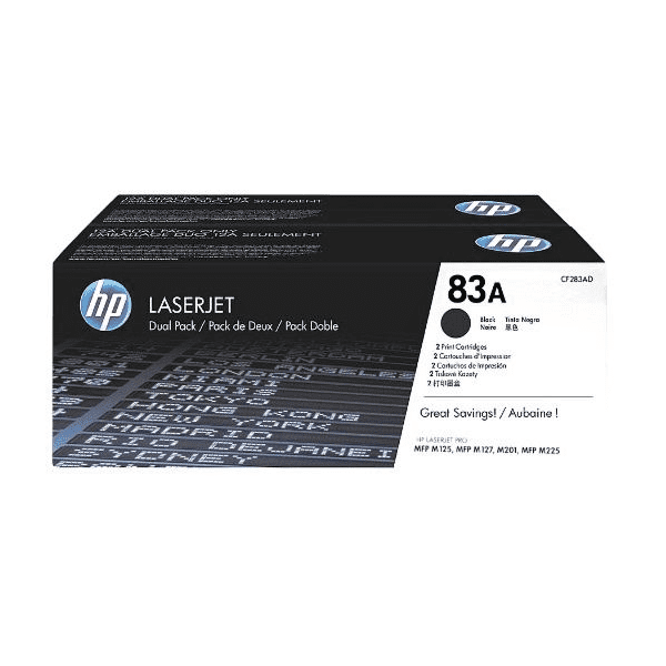Original HP 83A Black Toner Cartridge Twin Pack - CF283AD
