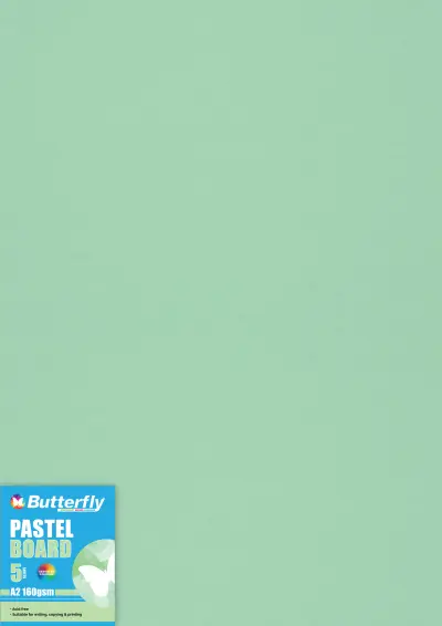Butterfly Pastel Board 160gsm A2 BRD500 (Pack 5) - Green
