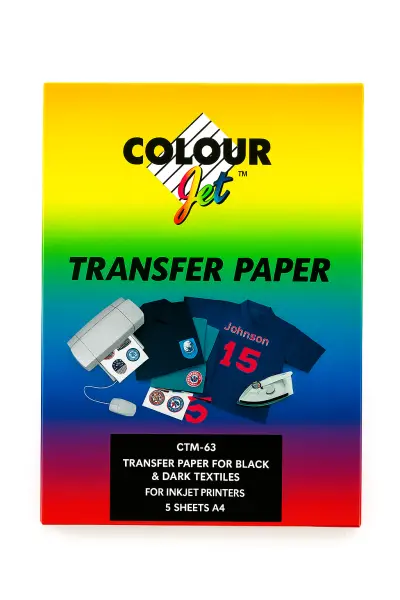 COLOURJET Speciality Paper Iron-On Dark Ctm-63/5A4 A4 Ctm-63/5A4 A4 5 Sheets Inkjet Printers Pack 5