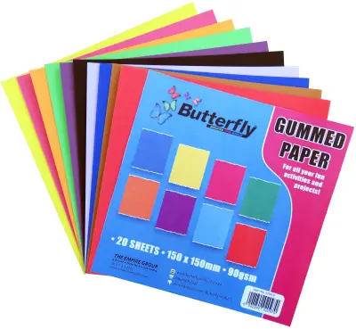 Gummed Paper Squares Assorted Colours 150mmx15mm 20 Sheets